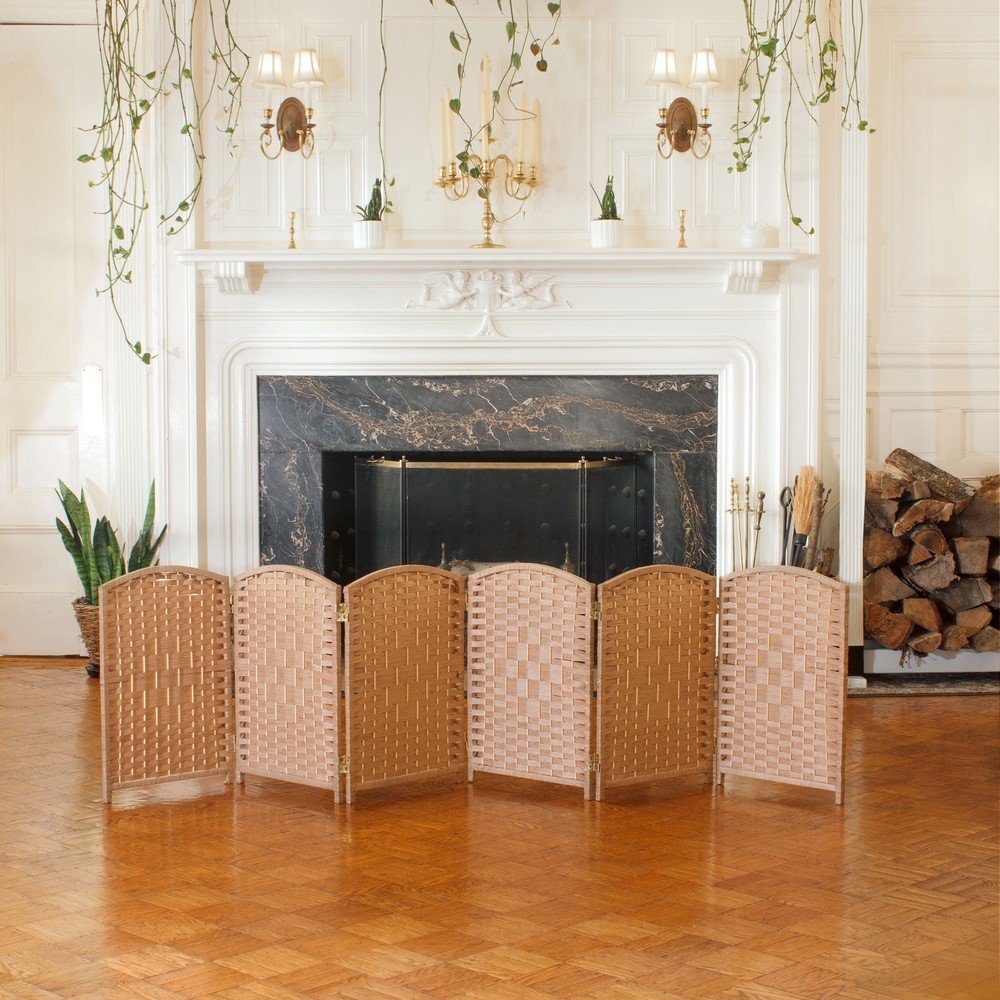 2 ft. Short Diamond Weave Fiber Folding Screen - Black - 4 Panel