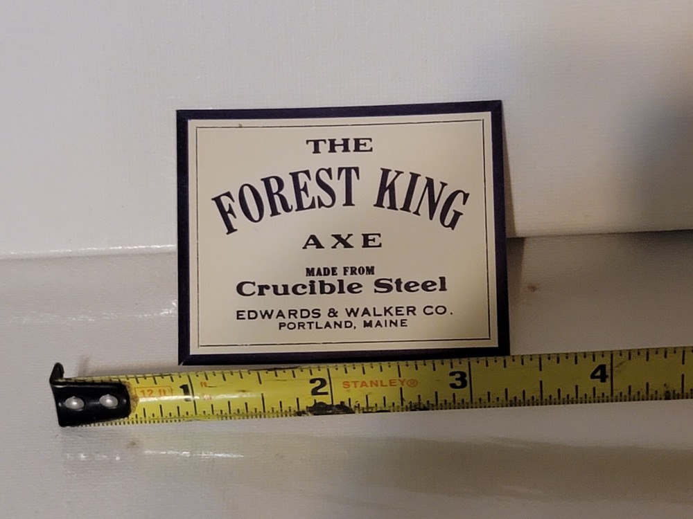 axe label FOREST KING axe Label RARE MINT CONDITION