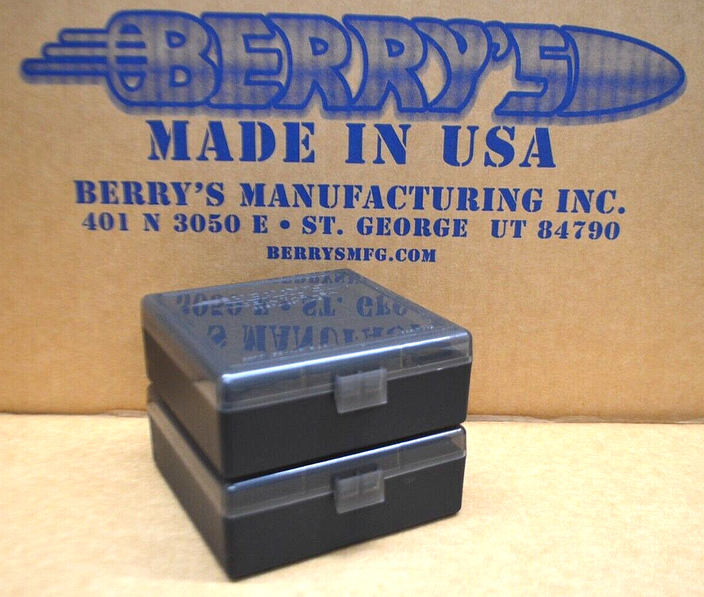 38 / 357 BERRY AMMO BOXES 100 ROUND STORAGE & RELOADING (2-Pack SMOKE / BLACK )
