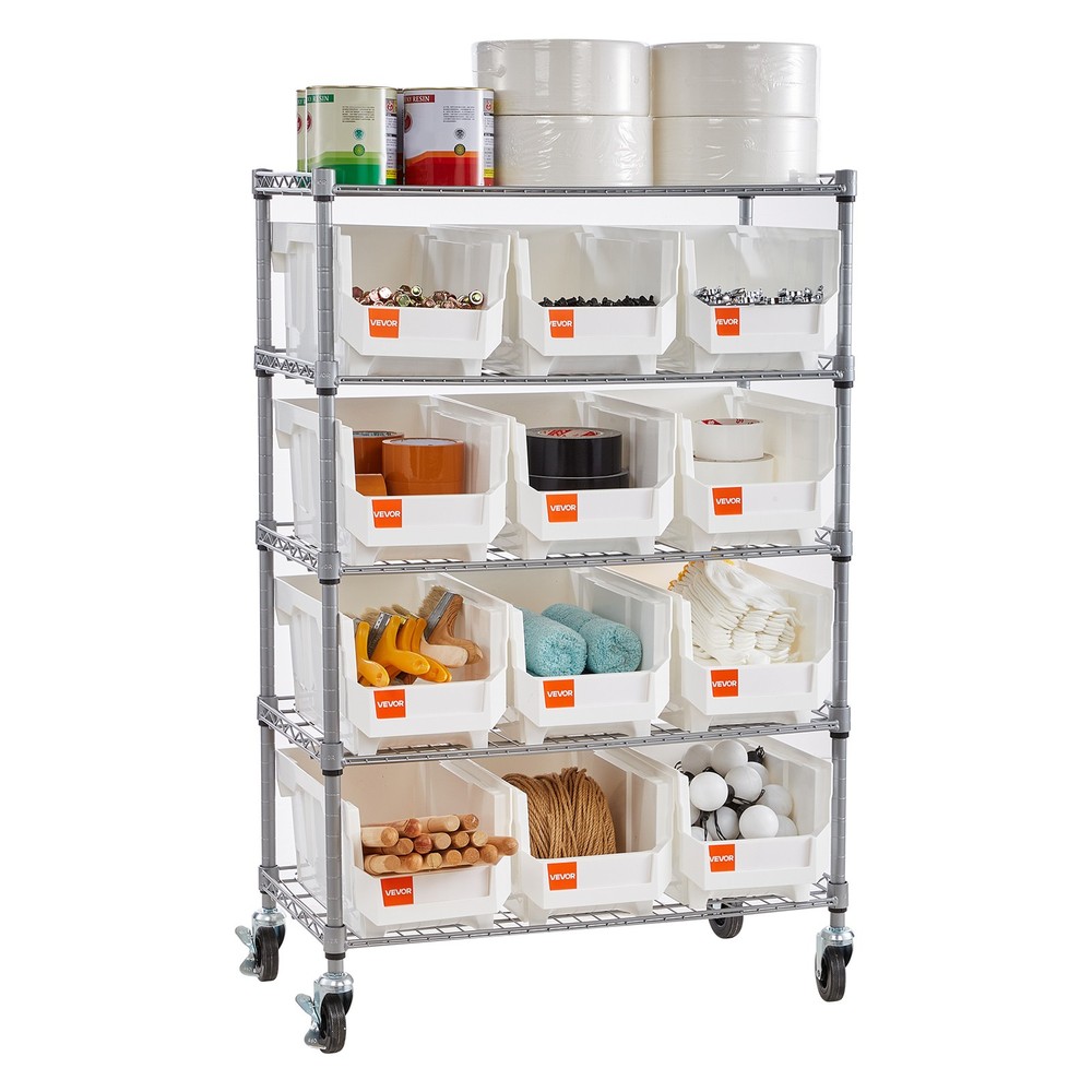 VEVOR Rolling Bin Storage Rack 5-Tier Bin Rack Storage System with 12 Bins