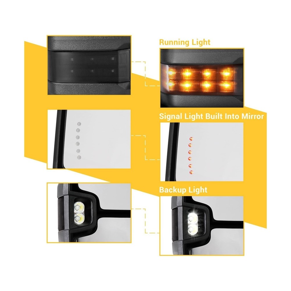 Towing Mirrors For Chevy Silverado GMC Sierra 2014-2018, Heated Pair