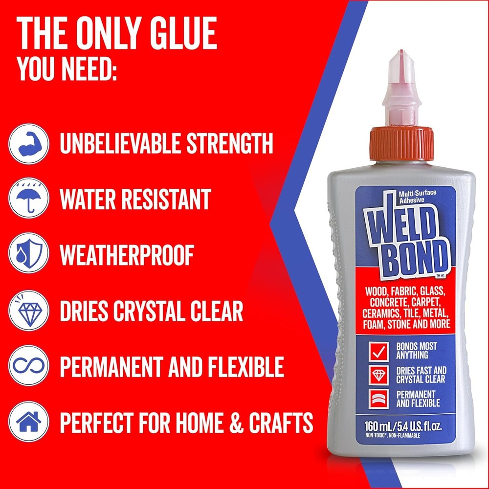 Weldbond Multi-Surface Adhesive Glue, Bonds Most Anything. Use as Wood 1-Pack