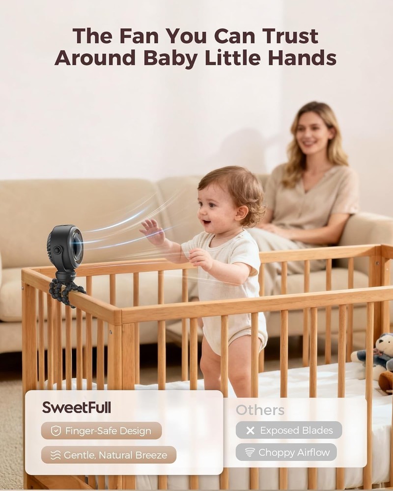 Whisper-Quiet Mini Fan for Baby Stroller