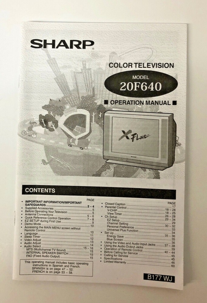 Sharp Color Televison Model #20F640  Manual