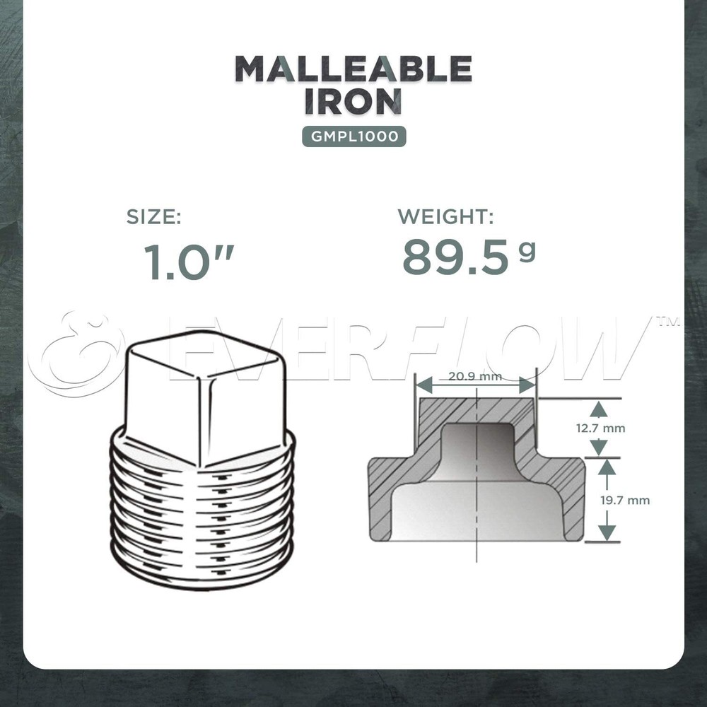 1/4" MIP Galvanized Malleable Iron Plug with Square Head