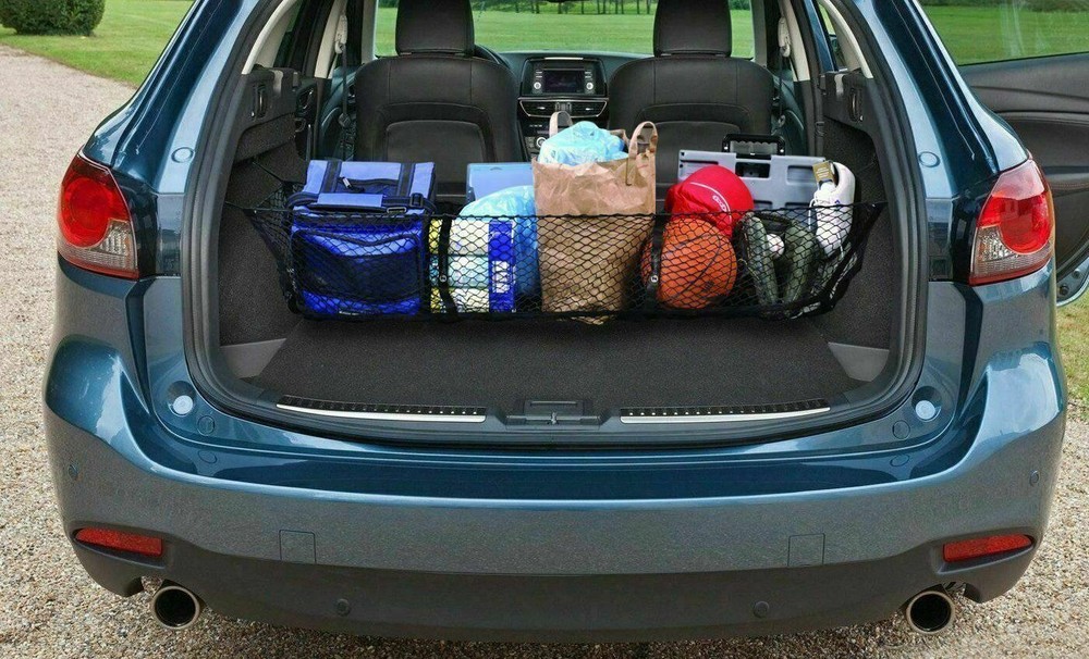 Stretchable Black Mesh 3 Pocket Trunk Cargo Organizer Bin Bag Storage Net Holder