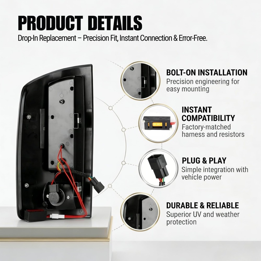 LED Tail Light Assembly Compatible with Dodge Ram Black Smoked 2002-2006 RAM