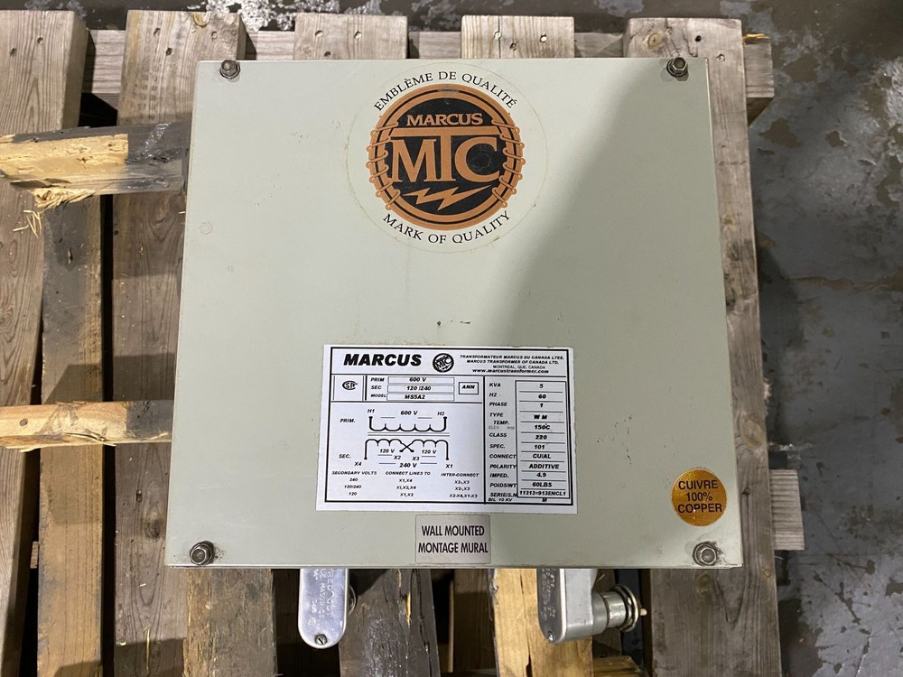 MARCUS MS5A2 Transformer 600V-120/240V, 5 kVA USED