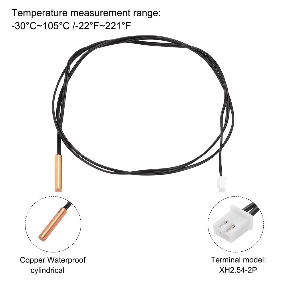 2Pcs 20K NTC Thermal Sensor Probe, 39.4" Cylindrical Sensitive Temp Sensor