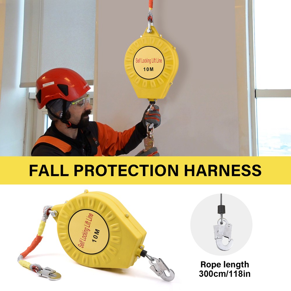 Fall Protection Self-Retracting Lifeline Lanyard 32FT W/Locking Hook Fall Arrest