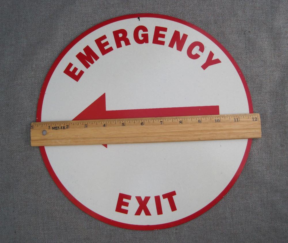 ROUND 11 & 3/4" METAL EMERGENCY EXIT SIGN - ARROW POINTING LEFT