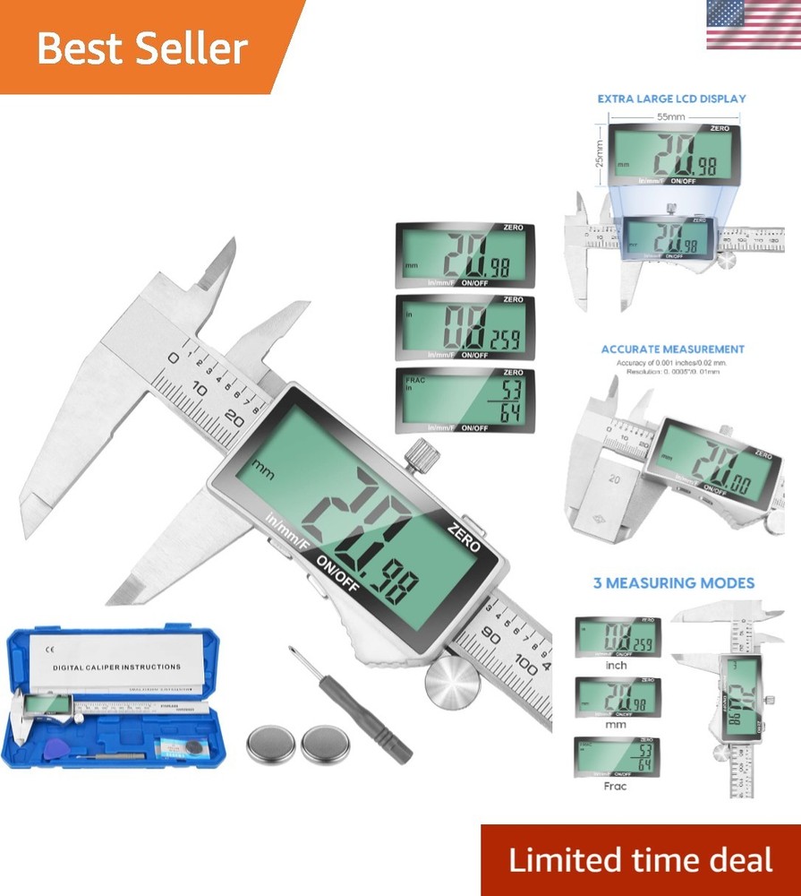 Digital 6 Inch Caliper with Extra Screen in Silver