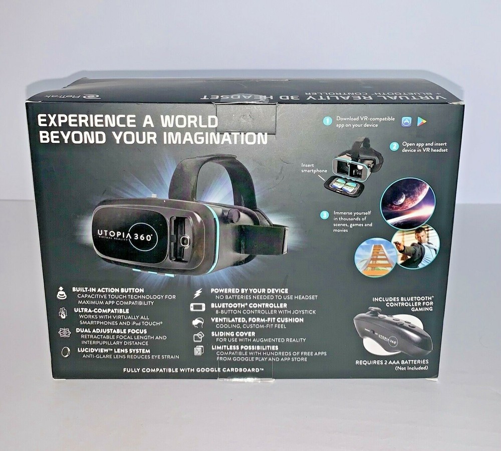 Utopia 360 Virtual Reality 3D Headset + Bluetooth Controller Smartphone VR