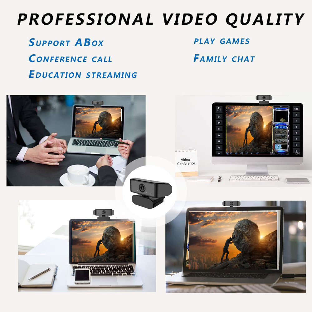Full HD 1080P Webcam - Microphone Laptop USB PC Webcam, HD Full Gaming Computer