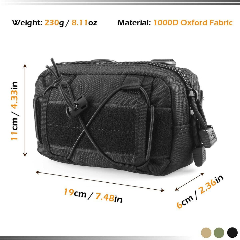 Small Tactical MOLLE Admin Pouch EDC Tool Organizer Zippered Utility Waist Pack