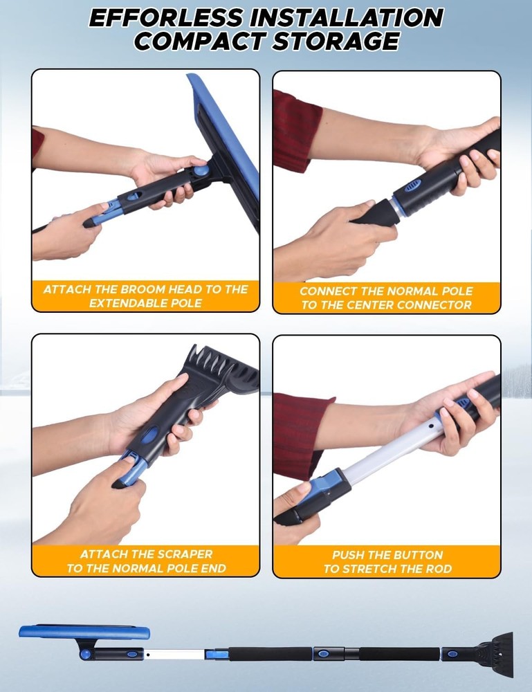 49" Snow Broom with Ice Scraper for Car Windshield & Windows | Scratch Free S...