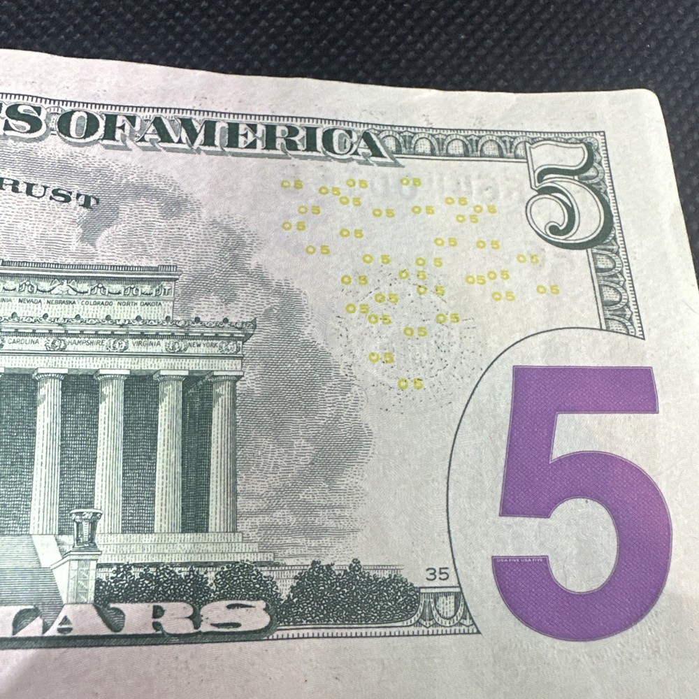 2017A Federal Reserve Note Over Inking ERROR $5 Five Dollar Bill