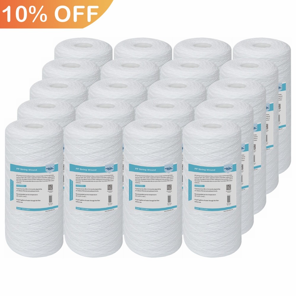 20 Pack 10" x 4.5" String Wound Sediment Water Filter 1/5/10 Micron for Big Blue