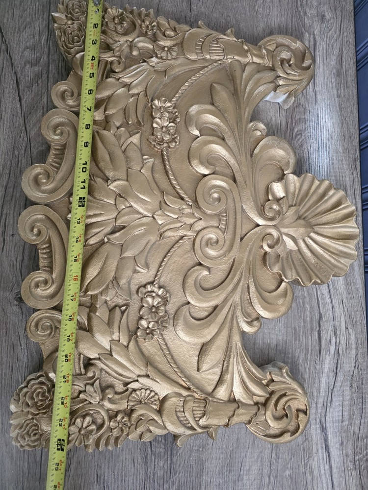 Large Gold Decorative Valence Center Accent with Leaf & Shell Scrolls for Wall