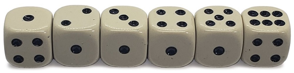(6) 16mm Dot Dice Bone Black + PU Leather Red Felt Lined Dice Cup Sealed Boxed