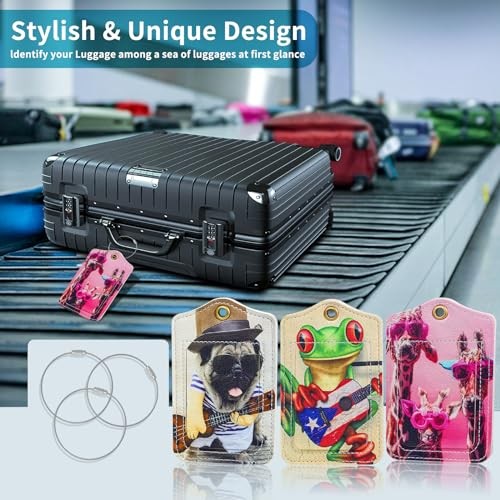 Luggage Tag (3 Pack) - PU Leather, Rectangular, Cute Animals, O_cute Animals
