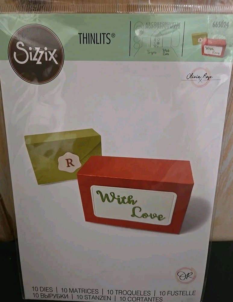 Sizzix Thinlits Box, Envelope - Olivia Rose,10 Die Set, Alphabet Too,NIP, 665024