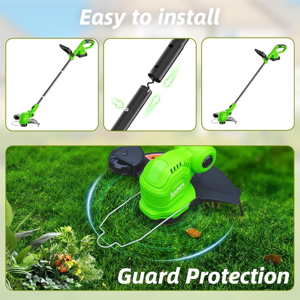 20V Cordless String Trimmer, Two 2.0Ah Battery Powered with Fast Charger, 12''