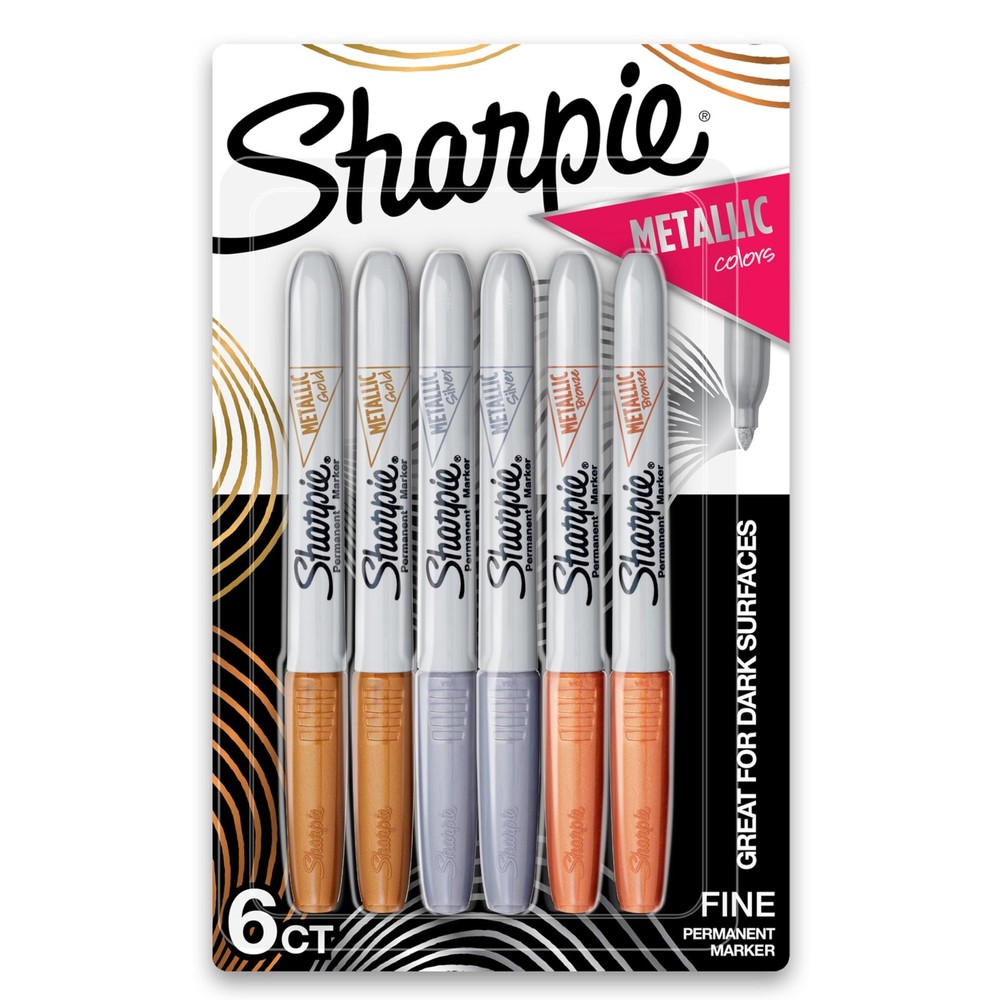 Metallic Permanent Markers Fine Point Assorted Colors 6 Pack