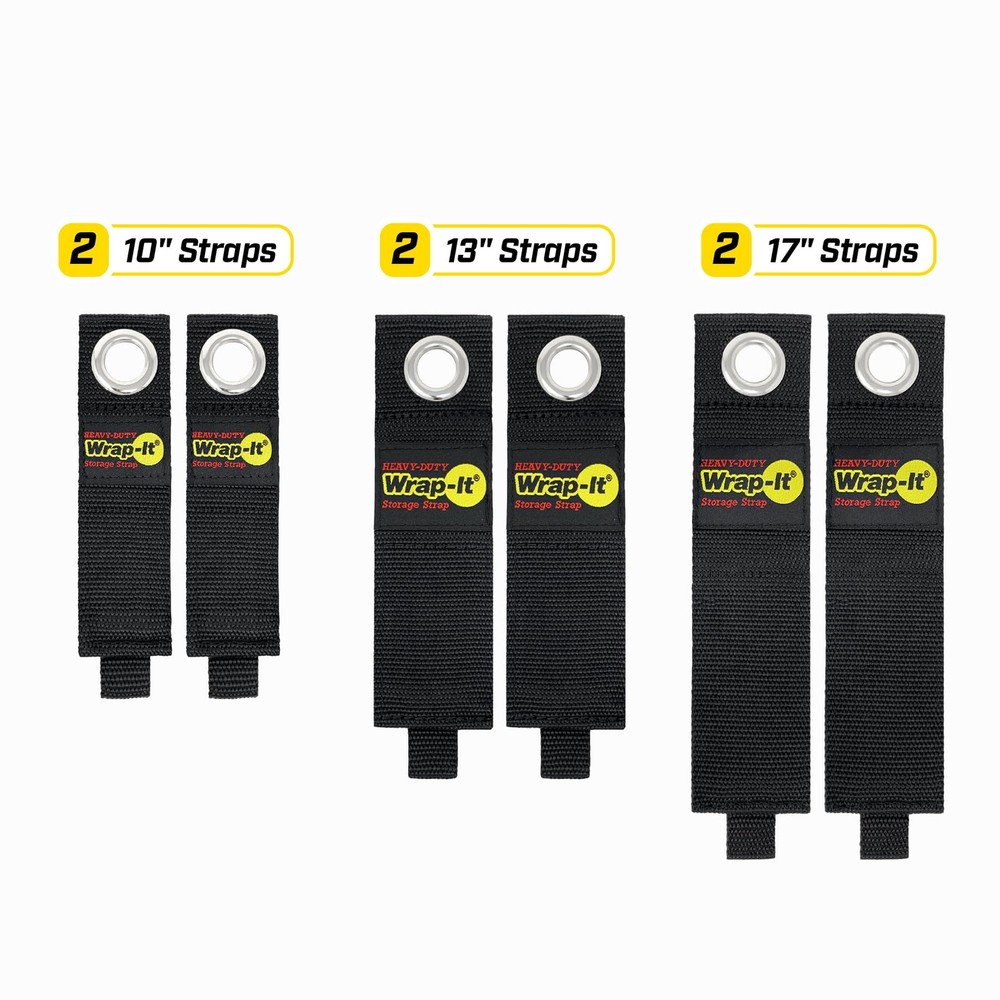 Heavy-Duty Wrap-It Storage Straps (Assorted 6 Pack) - Assorted 6-Pack, Black
