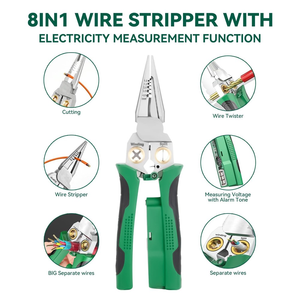 8 In 1 Wire Stripper With Voltage Tester, Multi-Function Electric Wire Stripp...