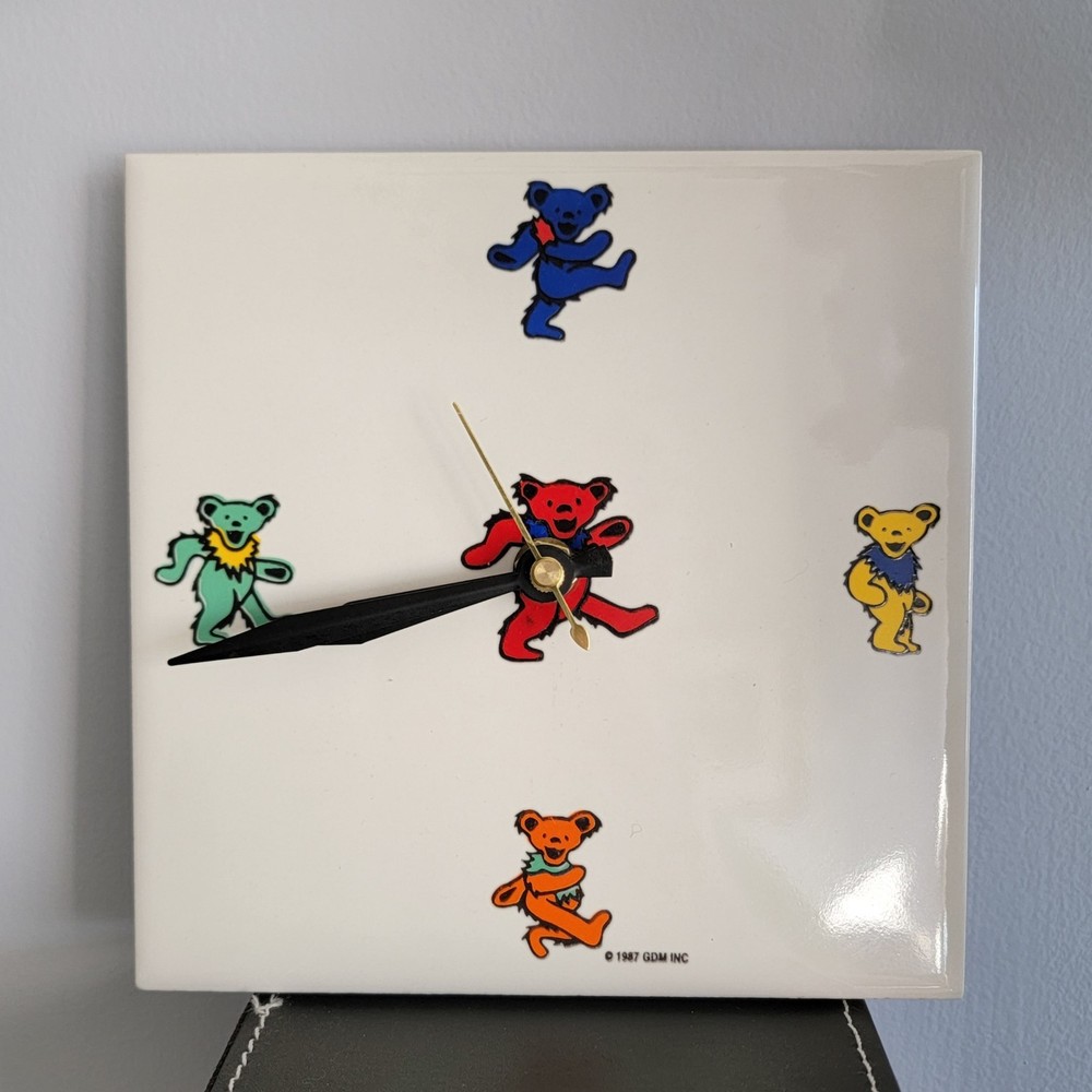 Grateful Dead Vintage 1987 Ceramic Trivet Tile Working Wall Clock Dancing Bears