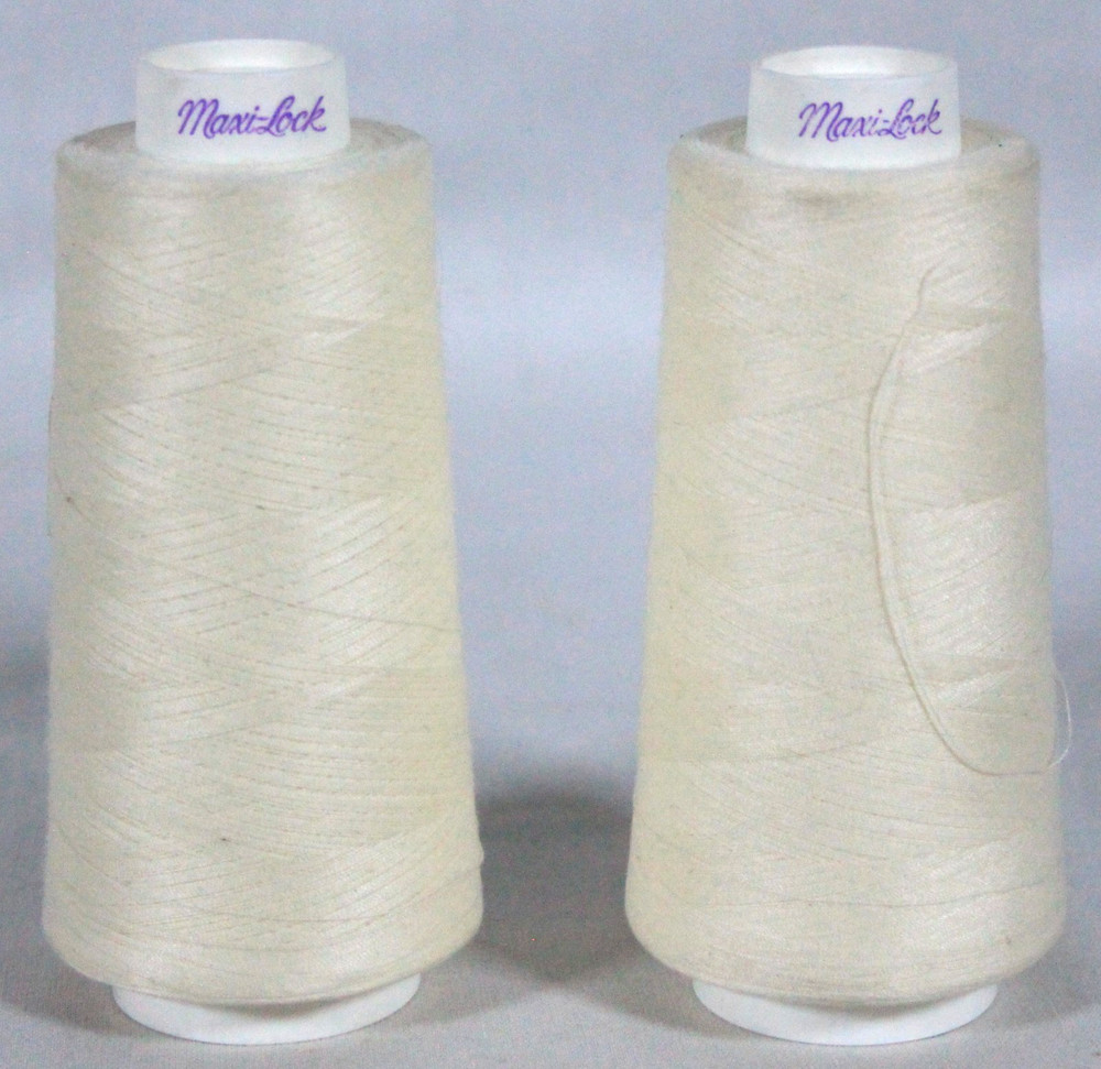 2 MAXI-LOCK ALL-PURPOSE 100% POLYESTER SERGER THREAD~3000 YD CONE EGG SHELL NEW