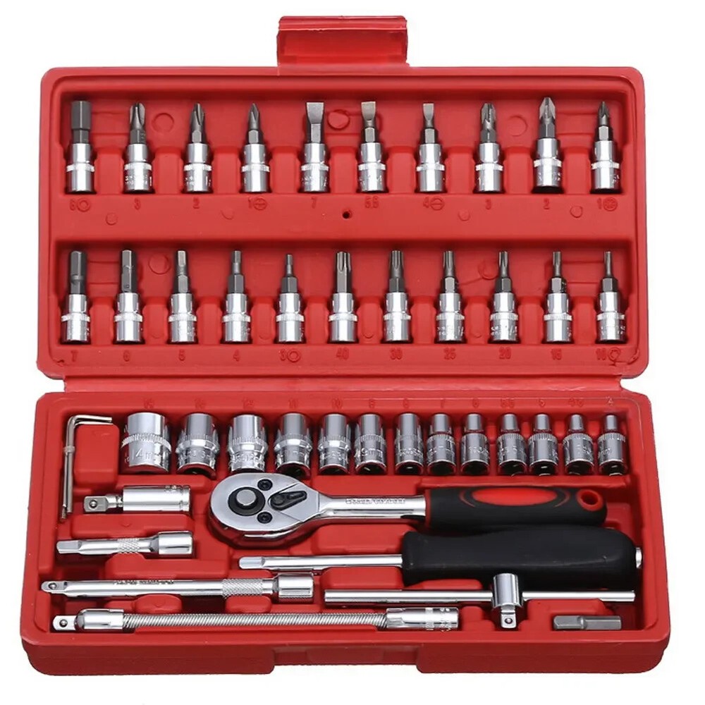 46pcs Hand Tool Set Car Repair Tool Kit 1/4-inch Socket Spanner Screwdriver