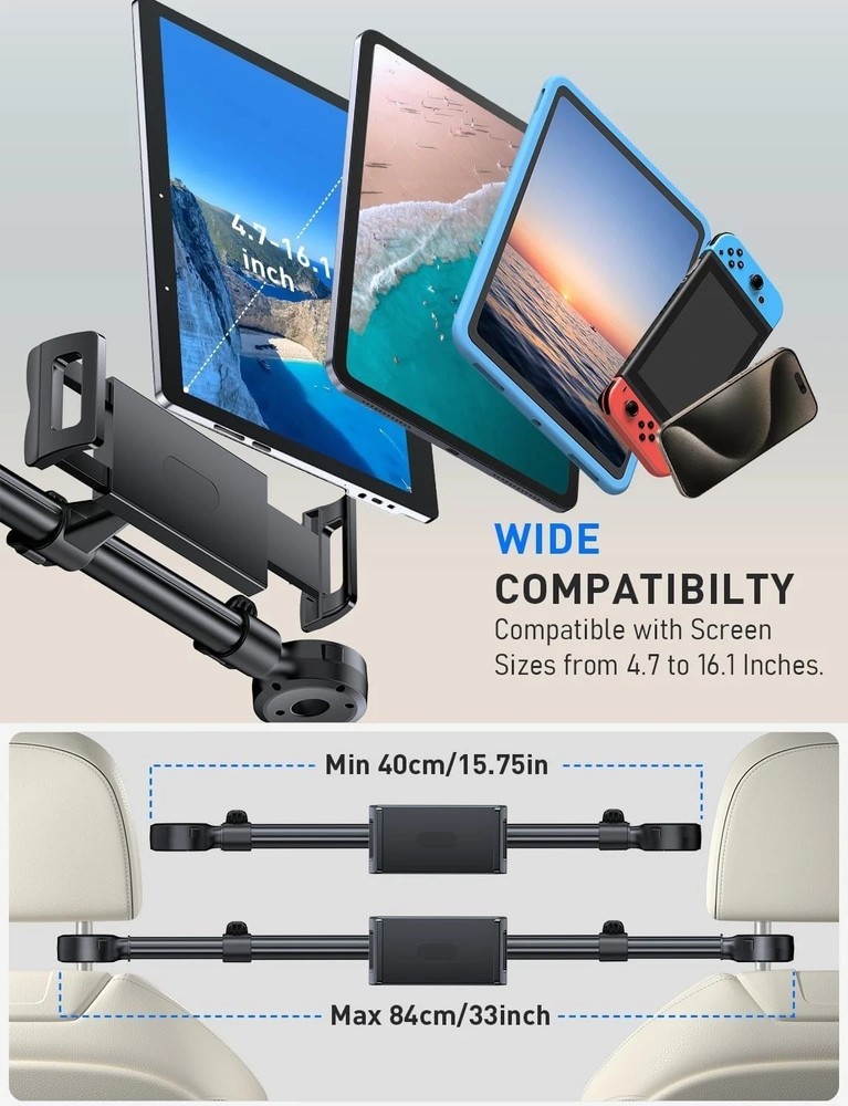 Car Headrest Tablet Holder: Front & Rear Flip Mount