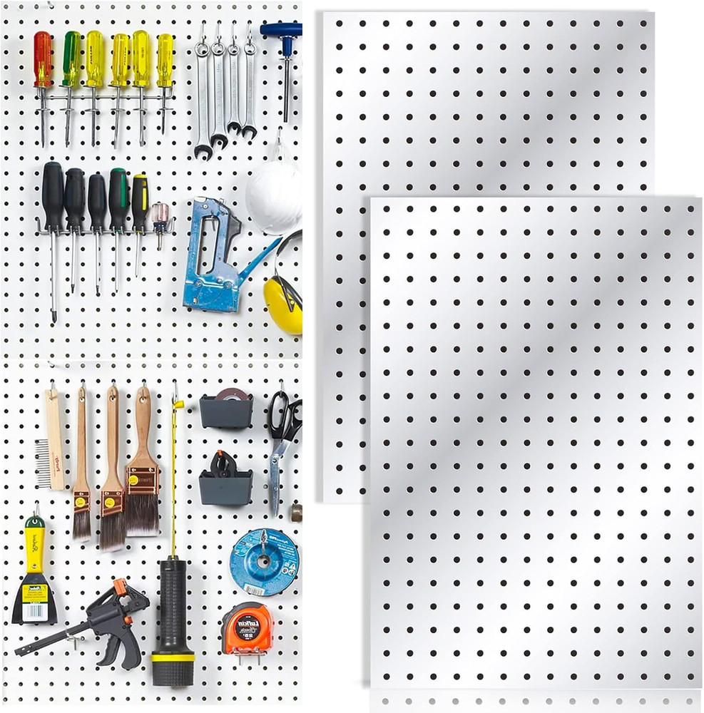2 Pcs Pegboard, Metal Pegboard Wall Panels - Pegboard Wall Organizer System - Pe