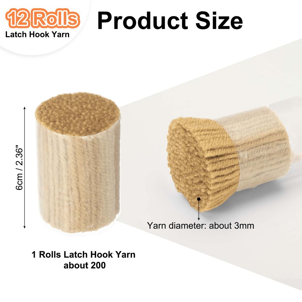 12 Rolls Latch Hook Yarn, Latch Hook Kit Yarn Hook Rugs Crochet, Light Brown