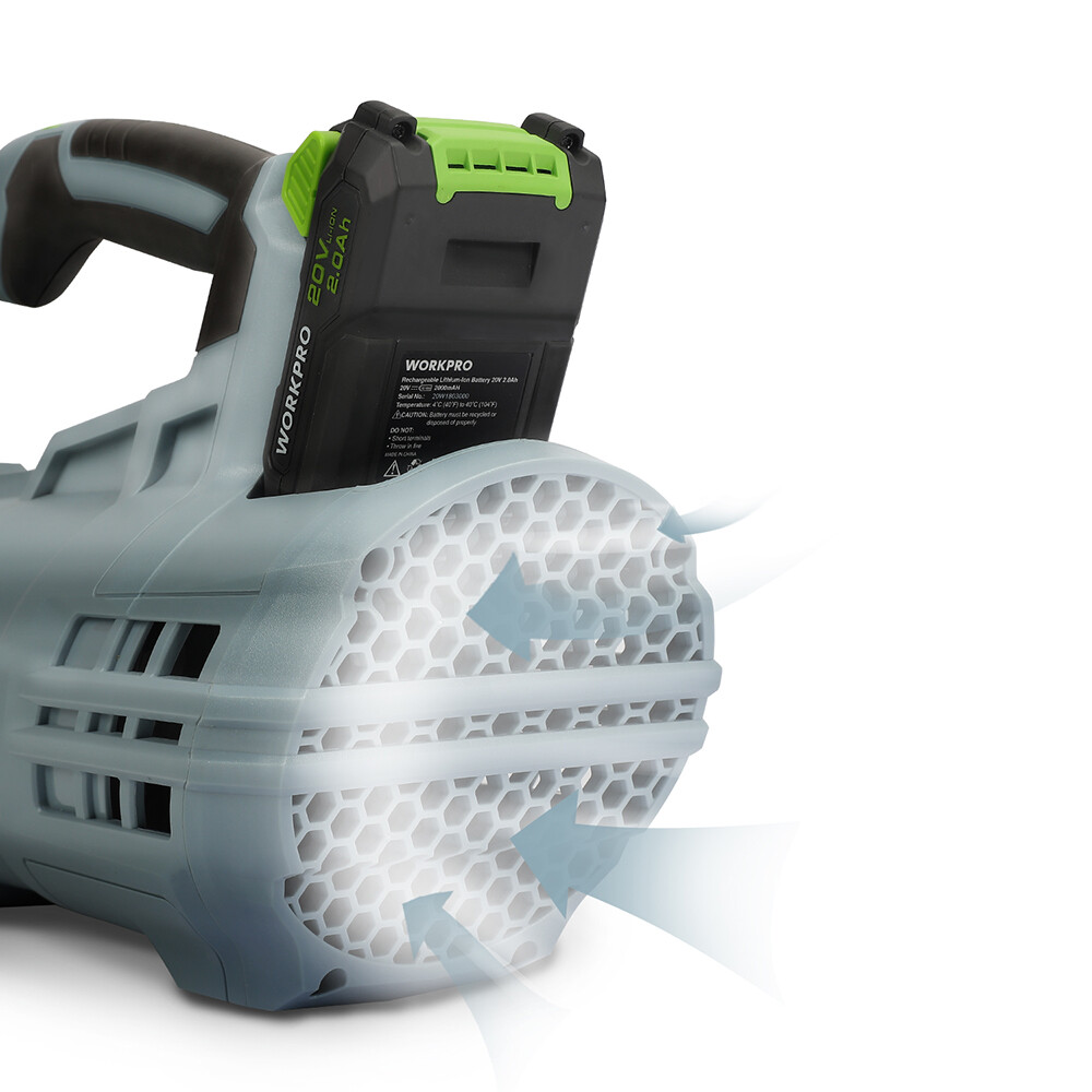 WORKPRO 20V Cordless Leaf Blower with 5 Adjustable Speeds 350 CFM Quick Charger