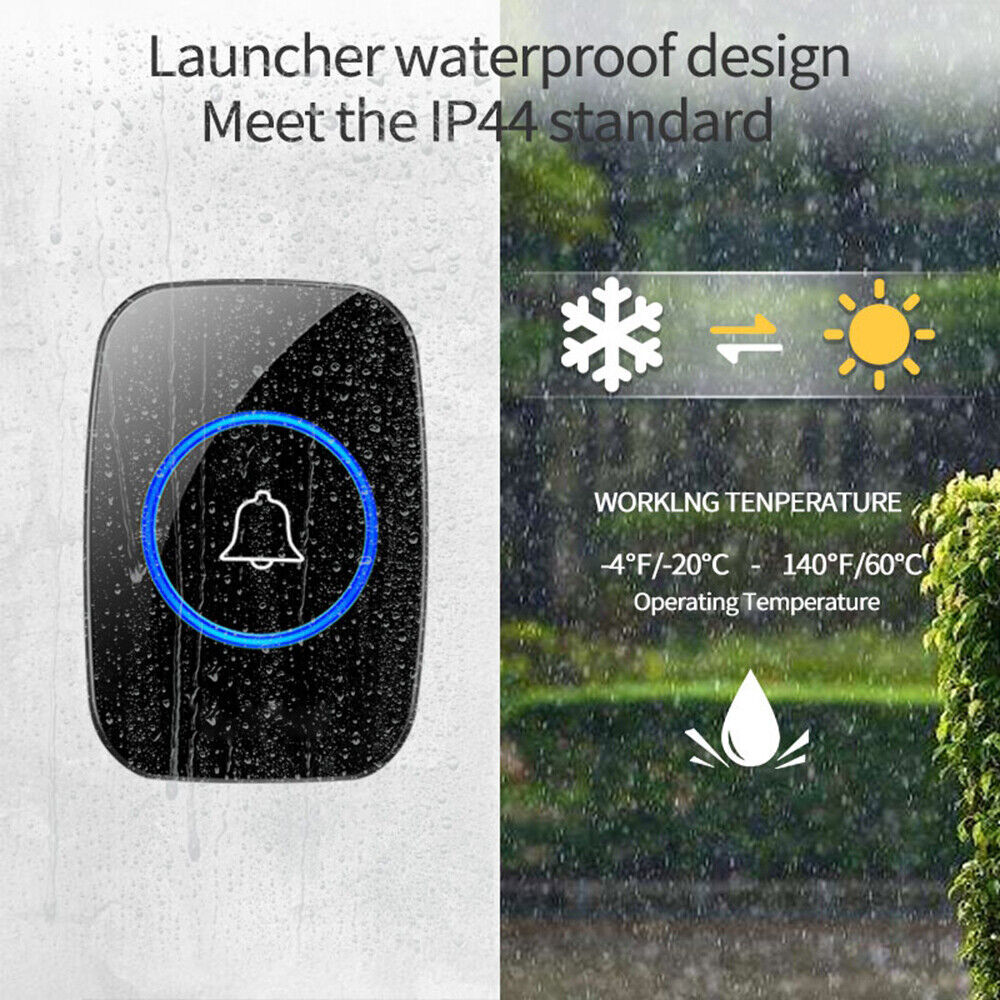 2Wireless Doorbell Chime Waterproof Plugin Receiver Adjustable Volume 1000FT Kit