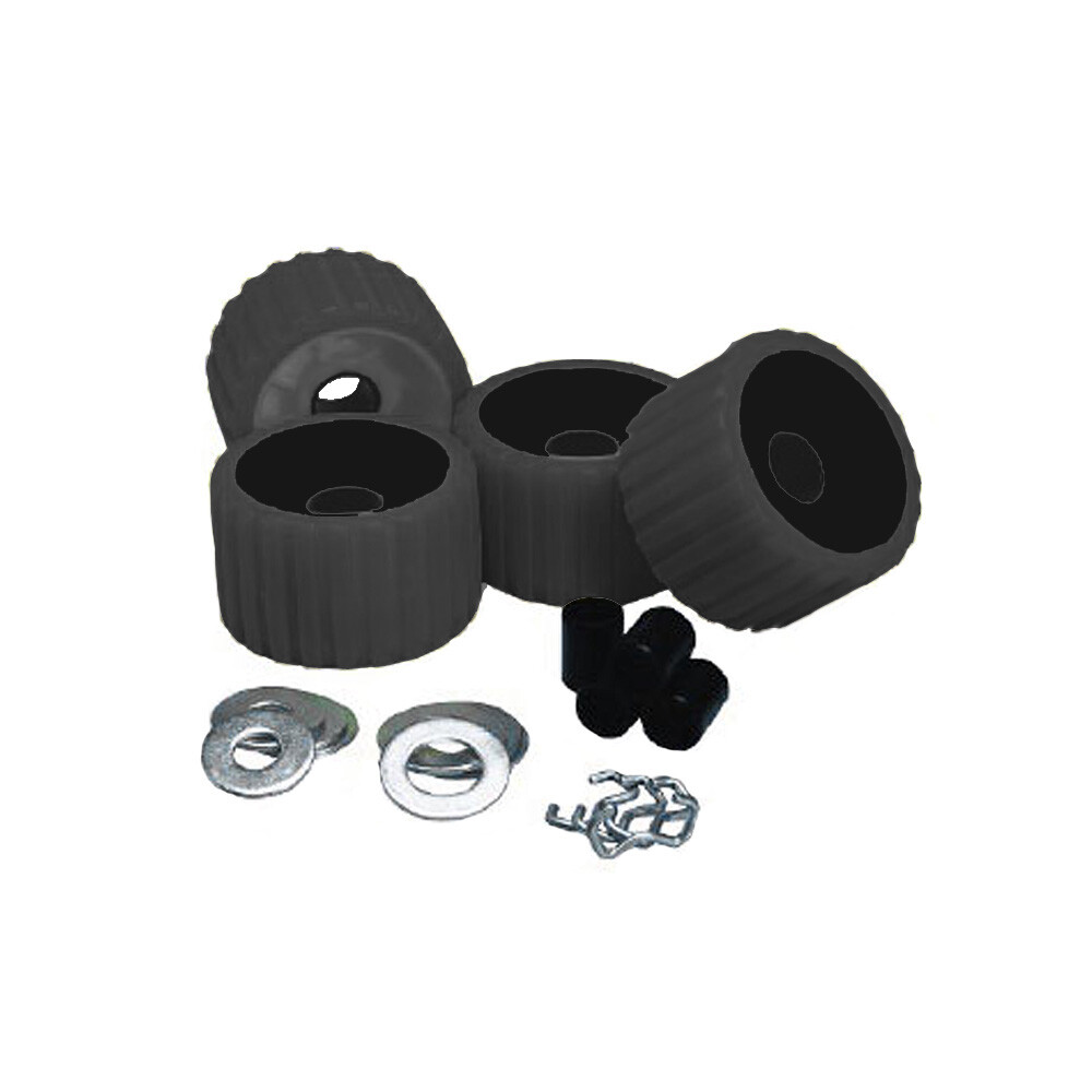 CE Smith 5" Ribbed Wobble Trailer Roller Replacement Kit 4-PACK Black