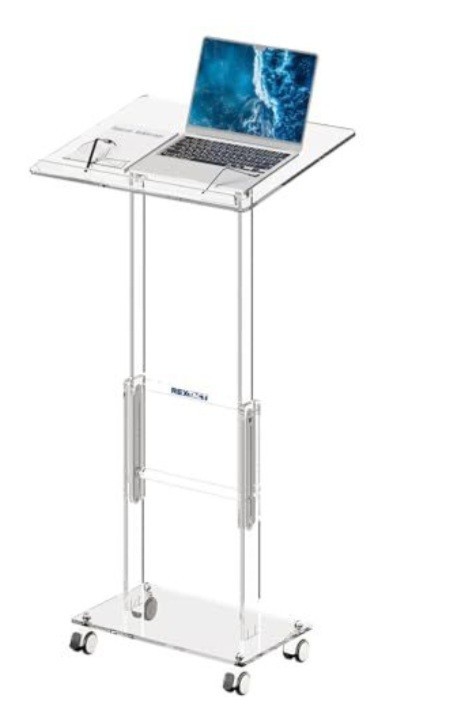 Acrylic Podium Stand 49"H Rolling Pulpit Lecturn Lockable Wheels Adjustable