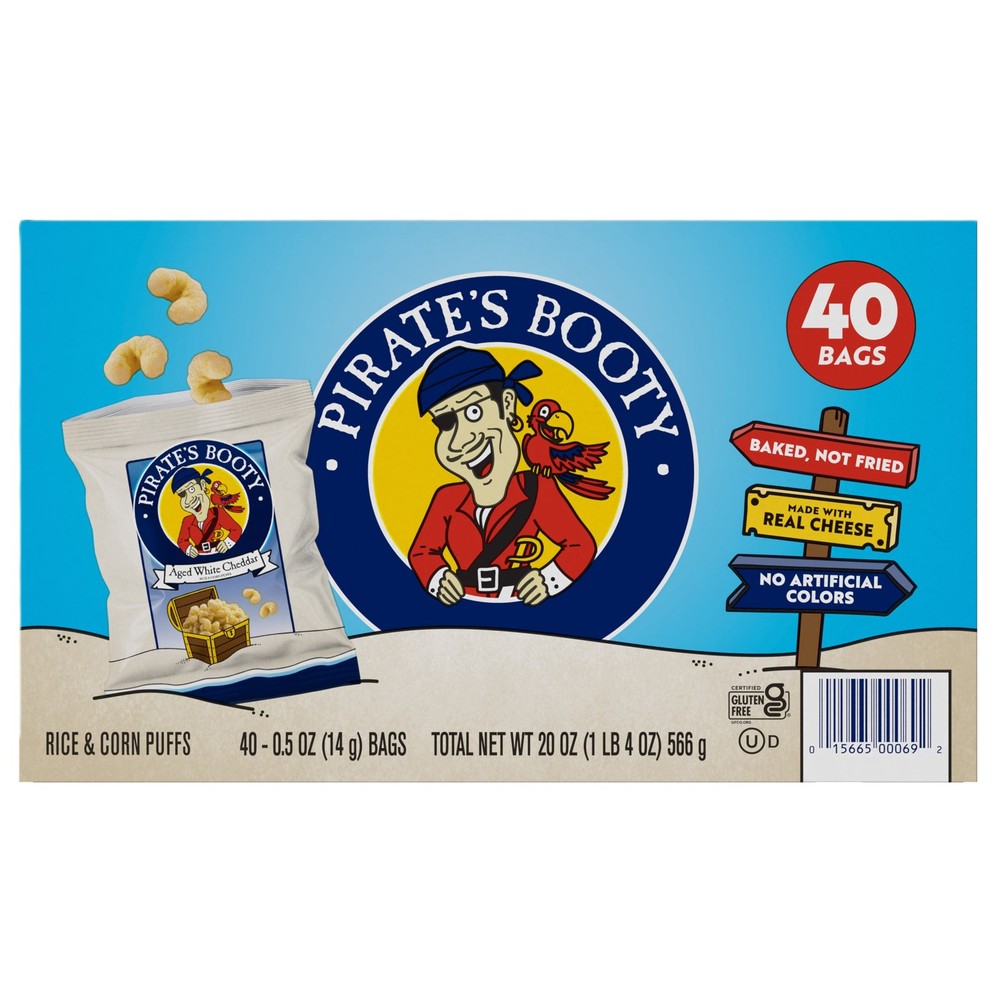 Pirate's Booty Aged White Cheddar Snack, 0.5 oz, 40-count