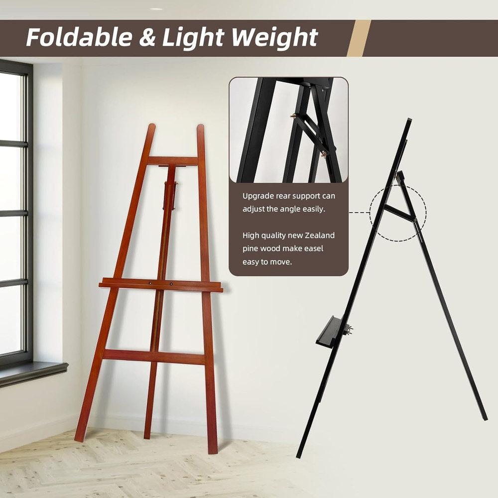 Large A-Frame Wooden Painting Display Walnut Easel, Large Adjustable Pine Woo...