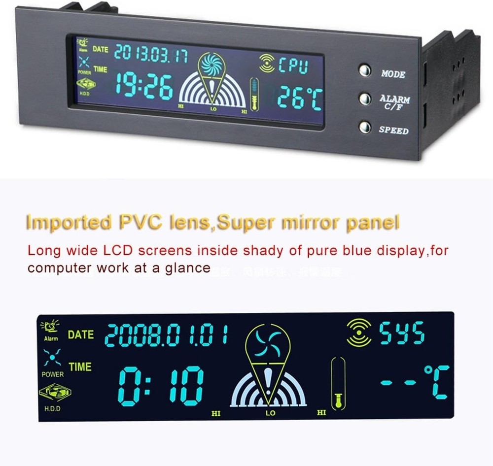 5.25" Bay LCD 3Pin/4Pin Fan CPU/HD/SYS Temperature Speed Controller Temp Sensor