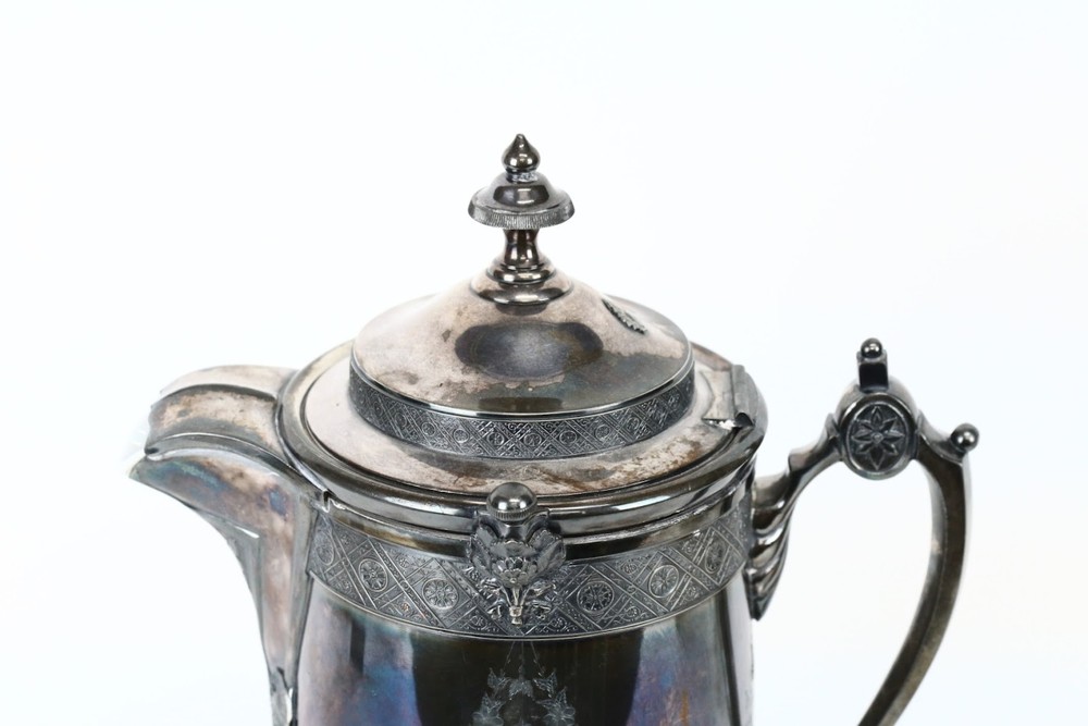 Large Late 19th C. Reed & Barton Silver Plated Water Pitcher with Ceramic Insert