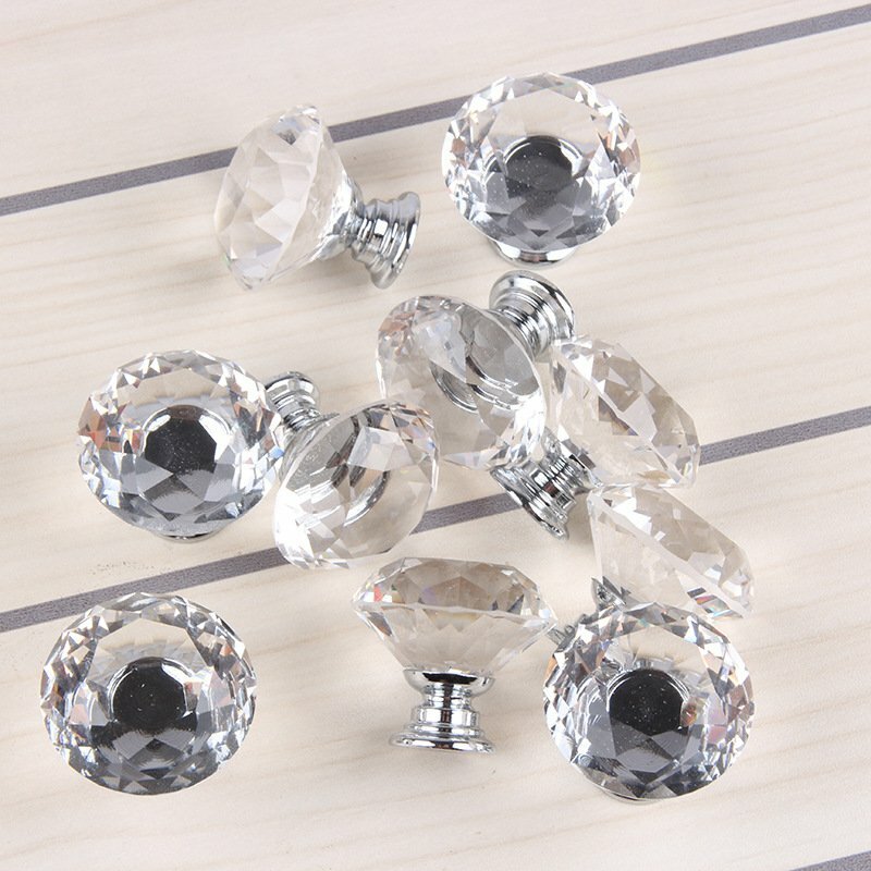 10Pcs Crystal Glass Cabinet Knob Diamond Shape 30mm Drawer Cupboard Handle Pull