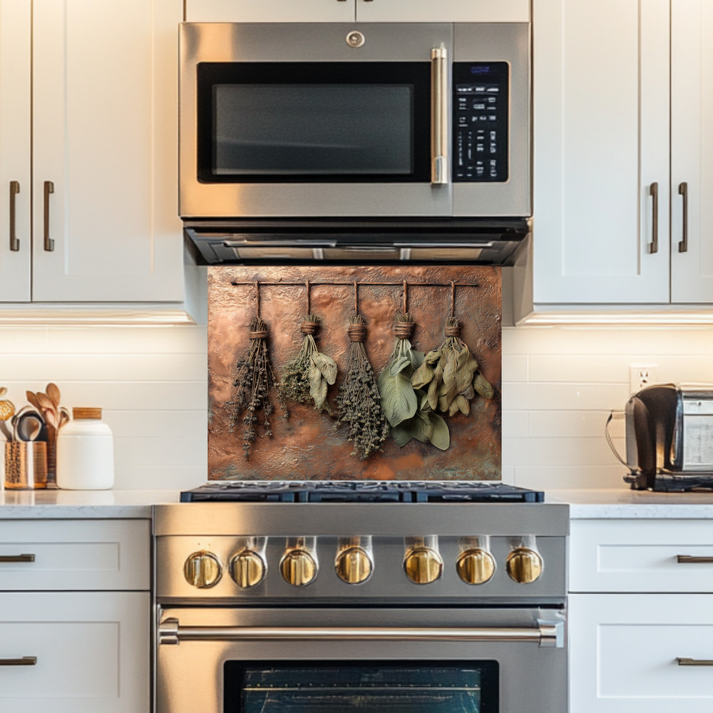 Landscape Design in Copper Look Printed Tempered Glass Kitchen Backsplash