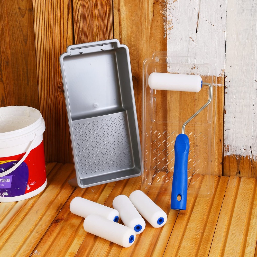 Foam Paint Roller 4 in Mini Roller with Blue Cap for DIY 8 Pcs
