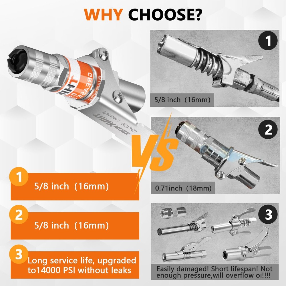 THINKWORK Grease Gun Coupler, Strong Lock on Greases Couplers with...