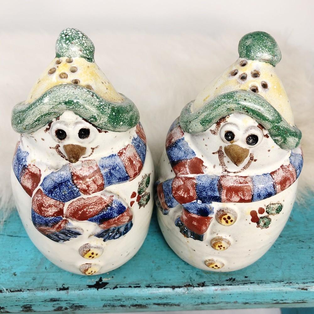 Ceramic Snowman Salt Pepper Shaker Set Prairie Spring Pottery