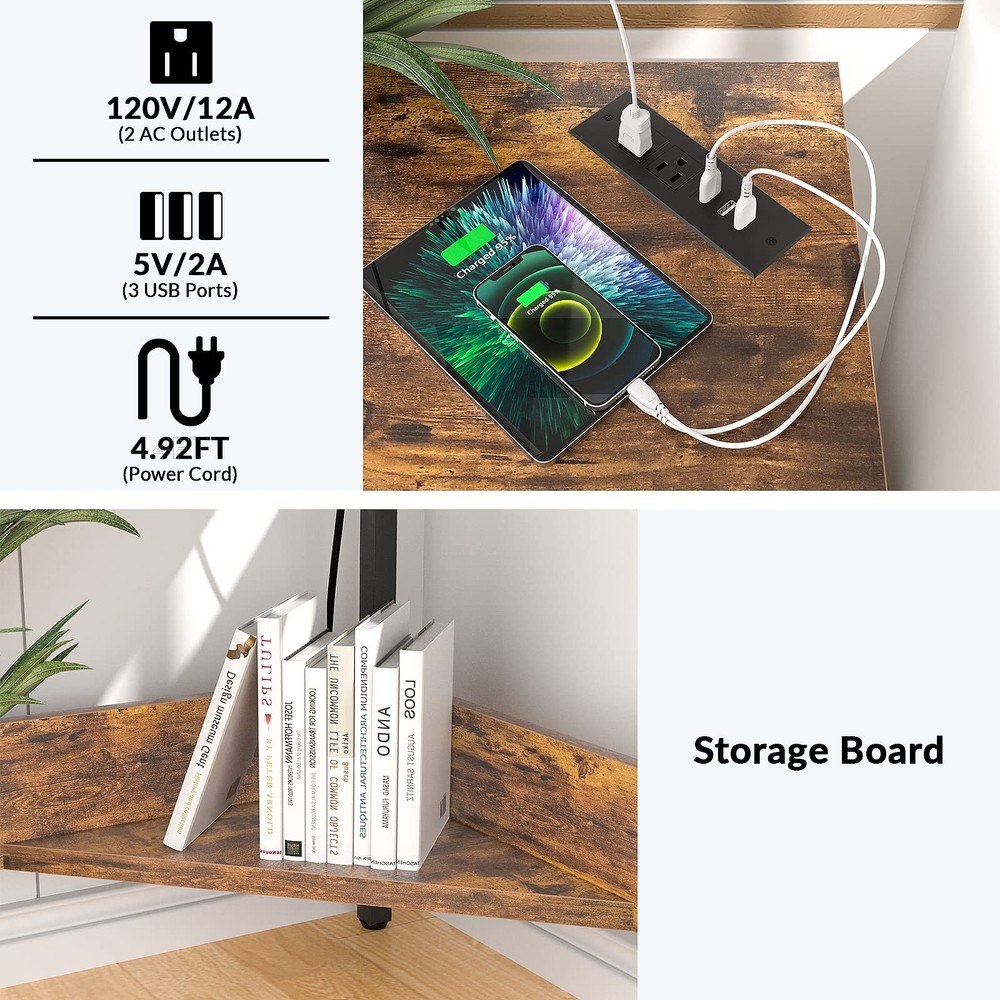 Corner Small Desk with Outlets Corner Table for Small Space Industrial Comput...